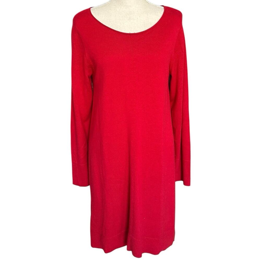 Eileen Fisher Merino Blend Scoop Neck Tunic Sweater Dress Red Small Quiet Luxury